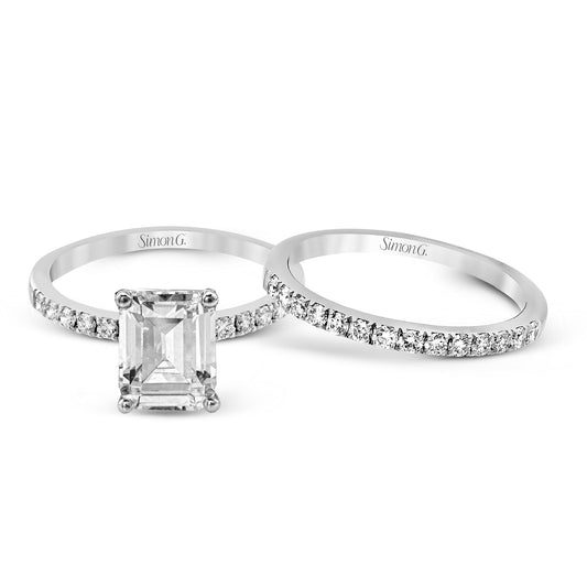 Emerald-cut Engagement Ring & Matching Wedding Band in 18k Gold with Diamonds MR1686-EM WHITE 18K SET