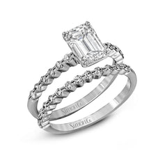 Emerald-cut Engagement Ring & Matching Wedding Band in 18k Gold with Diamonds MR2173-D-EM WHITE 18K SET