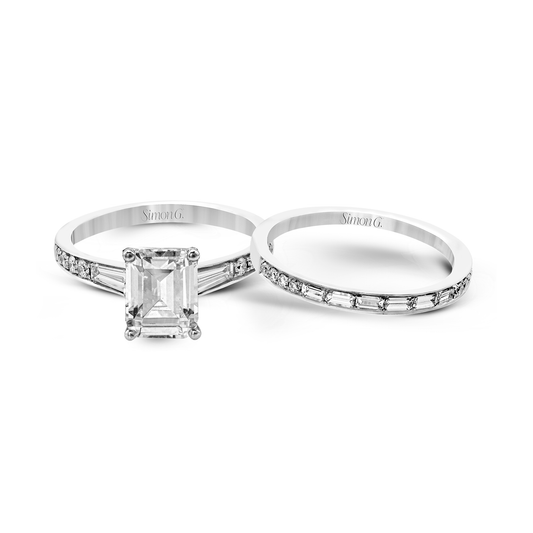 Emerald-cut Engagement Ring & Matching Wedding Band in 18k Gold with Diamonds MR2220-EM_WHITE_18K_SET