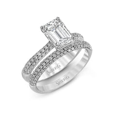 Emerald-cut Engagement Ring & Matching Wedding Band in 18k Gold with Diamonds TR431-EM WHITE 18K SET