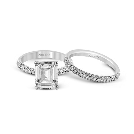 Emerald-cut Engagement Ring & Matching Wedding Band in 18k Gold with Diamonds TR431-EM WHITE 18K SET