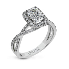 Emerald-Cut Halo Criss-Cross Engagement Ring In 18k Gold With Diamonds MR1394-A-EM WHITE 18K SEMI