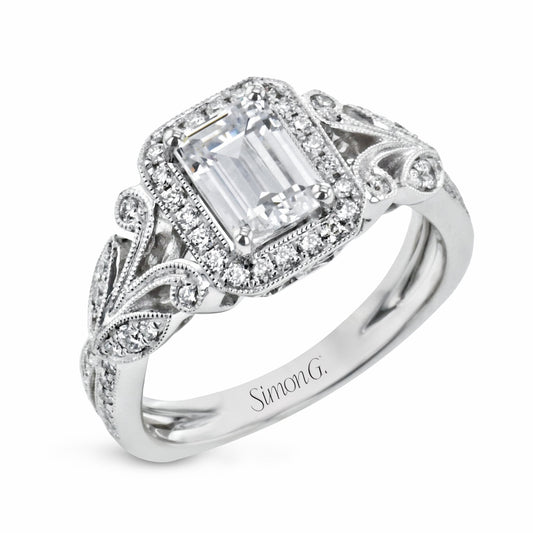 Emerald-Cut Halo Engagement Ring In 18k Gold With Diamonds TR629-EM WHITE 18K SEMI