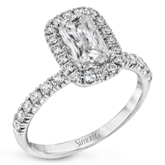 Emerald-cut Halo Engagement Ring & Matching Wedding Band in 18k Gold with Diamonds MR2132-EM_WHITE_18K_SET