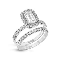 Emerald-cut Halo Engagement Ring & Matching Wedding Band in 18k Gold with Diamonds MR2132-EM_WHITE_18K_SET