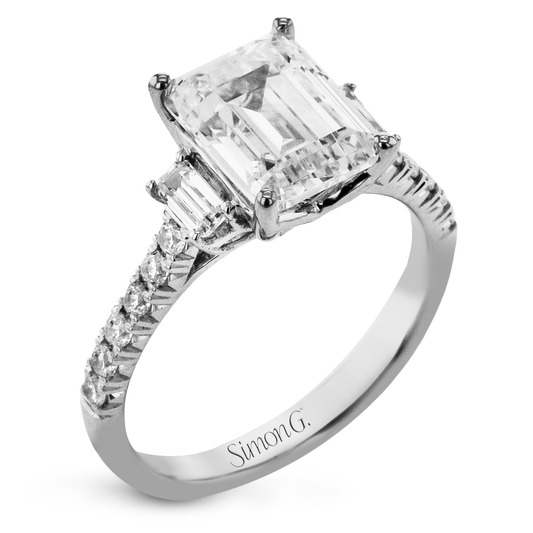 Emerald-Cut Three-stone Engagement Ring in 18k Gold with Diamonds LR4018 WHITE 18K SEMI WHITE