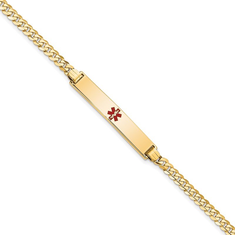 Quality Gold 14K Medical Red Enamel Flat Curb Link ID Bracelet XM561CR