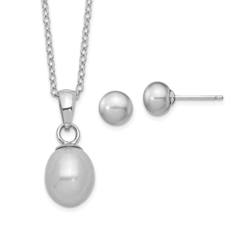 Quality Gold Sterling Silver Rhodium-plated FWC Grey Pearl Necklace/Earrings Set QG5658SET