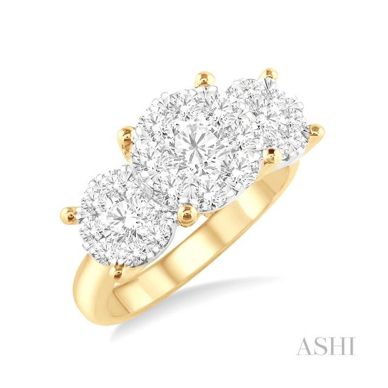 ASHI Round Shape Past Present & Future Lovebright Essential Diamond Engagement Ring 36920PPFGYW-1.50