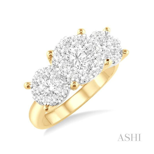 ASHI Round Shape Past Present & Future Lovebright Essential Diamond Engagement Ring 36920PPFGYW-1.50