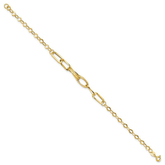 Quality Gold 14k Gold Polished Textured Fancy Link Bracelet SF2216-7.75