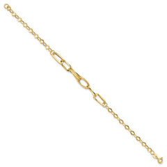 Quality Gold 14k Gold Polished Textured Fancy Link Bracelet SF2216-7.75