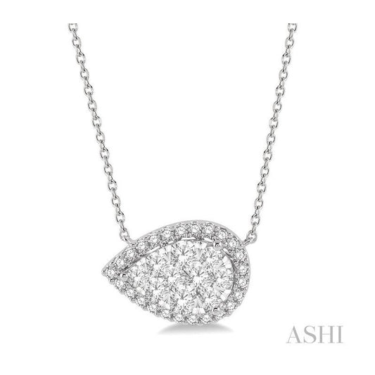 ASHI Pear Shape East-West Halo Lovebright Essential Diamond Pendant 99811PPFVNKWG