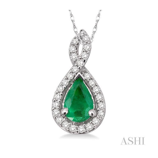 ASHI Pear Shape Gemstone & Halo Diamond Pendant 58368PPFNPDEMWG