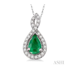 ASHI Pear Shape Gemstone & Halo Diamond Pendant 58368PPFNPDEMWG