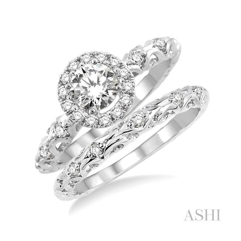 ASHI Round Shape Halo Diamond Wedding Set 22454PPFHWG-WS