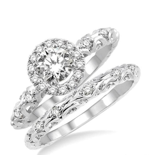 Parkplace Jewelers Round Shape Halo Diamond Wedding Set 22454PPFHWG-WS