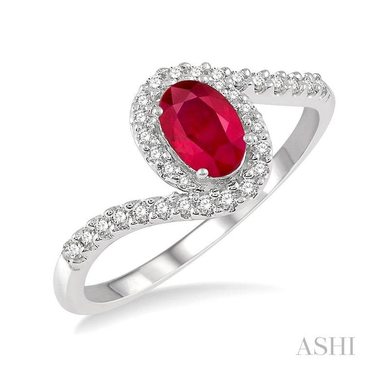 ASHI Oval Shape Gemstone & Halo Diamond Ring 40827PPTSRBWG