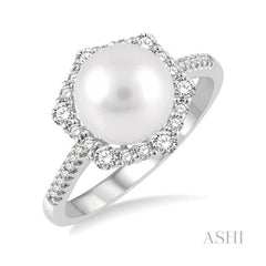 ASHI Pearl & Halo Diamond Fashion Ring 56175PPFGWPWG