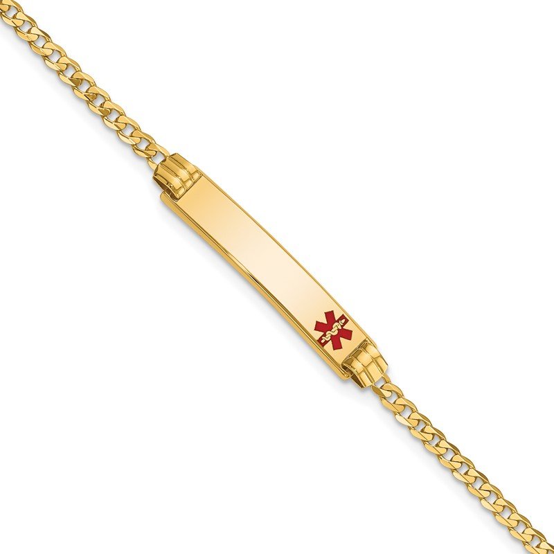 Quality Gold 14K Medical Red Enamel Curb Link ID Bracelet XM551FR-7