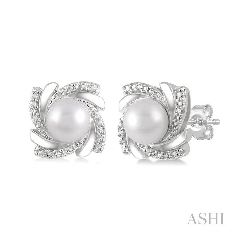ASHI Silver Pearl & Diamond Earrings 84179PPSSSLER