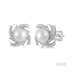 ASHI Silver Pearl & Diamond Earrings 84179PPSSSLER