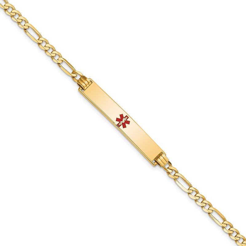 Quality Gold 14K Medical Red Enamel Flat Figaro Link ID Bracelet XM559CR