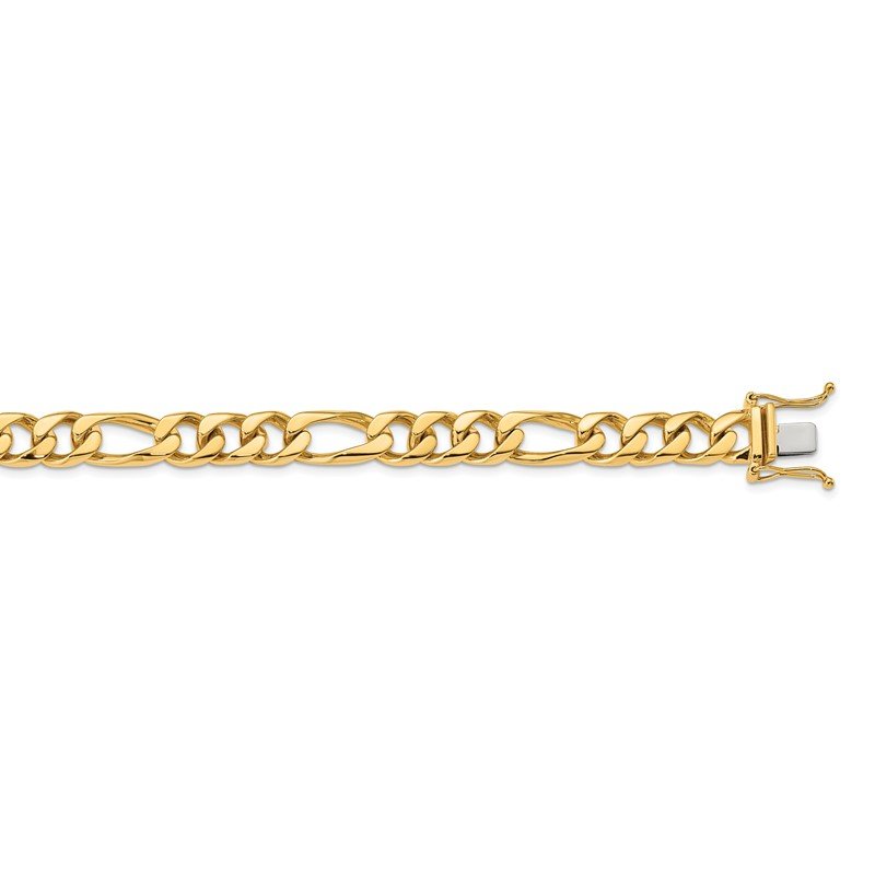 Quality Gold 14K 8 inch 9mm Hand Polished Figaro Link with Box Catch Clasp Bracelet LK109