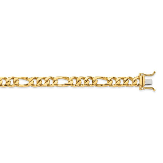 Quality Gold 14K 8 inch 9mm Hand Polished Figaro Link with Box Catch Clasp Bracelet LK109