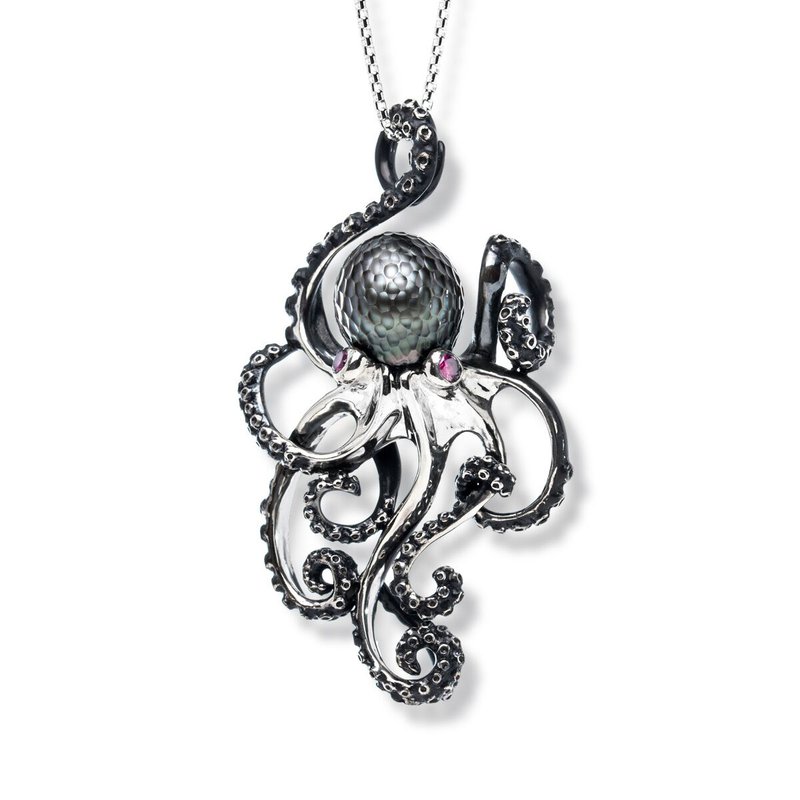 Ocean City Collection Sterling silver Tahitian pearl octopus necklace SS-007