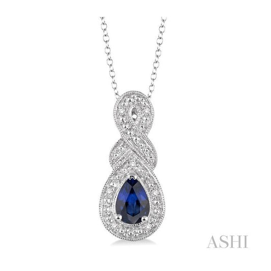 ASHI Silver Pear Shape Gemstone & Diamond Pendant 88649PPSSSPSLPD
