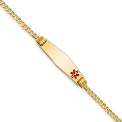 Quality Gold 14K Medical Soft Diamond Shape Red Enamel Curb Link ID Bracelet XM551FC-7