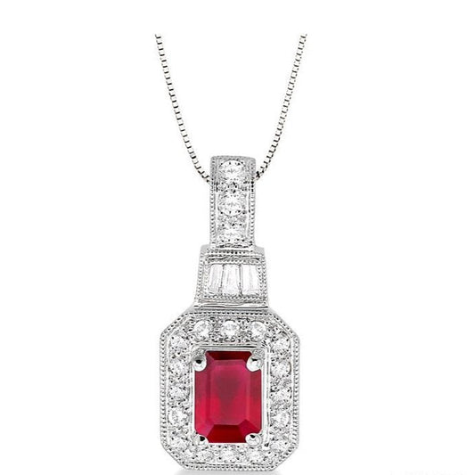 Parkplace Jewelers Emerald Shape Gemstone & Halo Diamond Pendant 58236PPFHPDRBWG