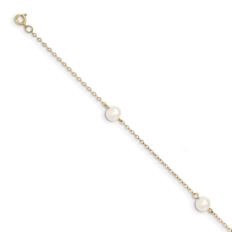 Quality Gold 14K 5-6mm White Near Round Freshwater Cultured Pearl 3-station Bracelet XF560-7.25