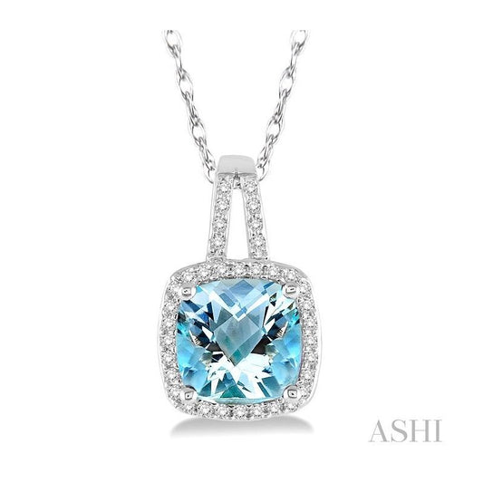 ASHI Cushion Shape Gemstone & Halo Diamond Pendant 61147PPTSPDAQWG