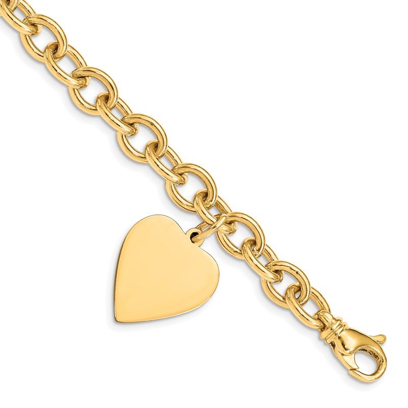 Quality Gold 14k Link W/ Heart Charm Bracelet LK314