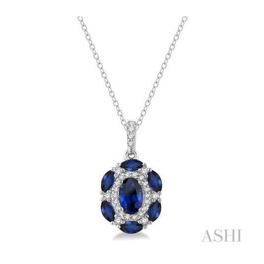 ASHI Oval Shape Gemstone & Halo Diamond Pendant 57468PPFHPDSPWG