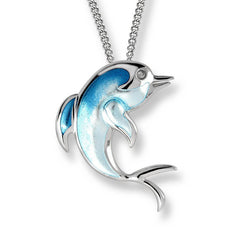 Ocean City Collection Sterling silver enamel turquoise dolphin necklace SN0525B