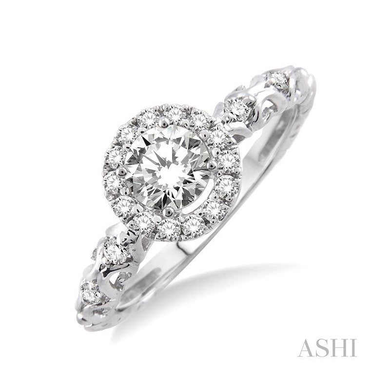 ASHI Round Shape Halo Diamond Engagement Ring 22455PPFHWG-LE