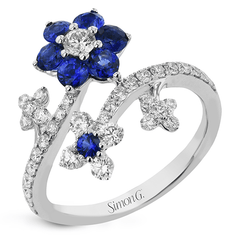 Fashion Flower Ring In 18k Gold With Diamonds and Sapphires LR3117 WHITE 18K X WHITE