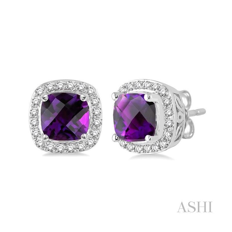 ASHI Cushion Shape Gemstone & Halo Diamond Earrings 61826PPFNERAMWG