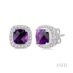 ASHI Cushion Shape Gemstone & Halo Diamond Earrings 61826PPFNERAMWG