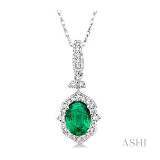 ASHI Oval Shape Gemstone & Halo Diamond Pendant 58557PPFHPDEMWG