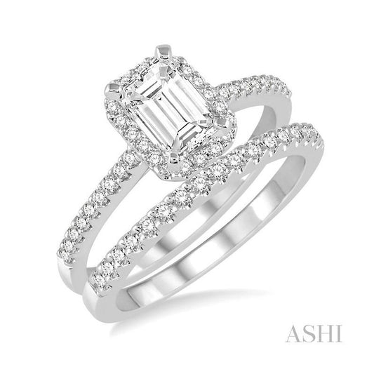 ASHI Emerald Shape Halo Diamond Wedding Set 215D2PPFVWG-WS