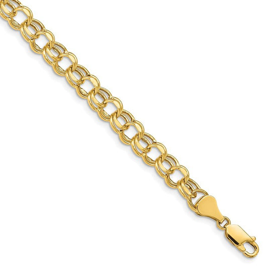 Quality Gold 14k 8in 6.5mm Hollow Double Link Charm Bracelet DOH23