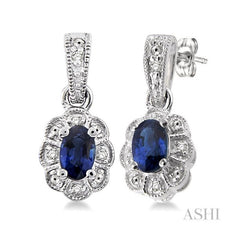 ASHI Silver Oval Shape Gemstone & Diamond Earrings 88349PPSSSPSLER