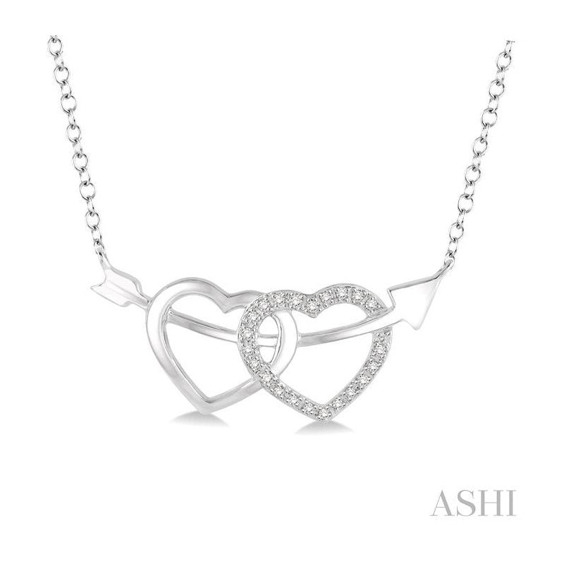 ASHI Silver Twin Heart Shape Arrow Diamond Fashion Pendant 86549PPSSSLPD