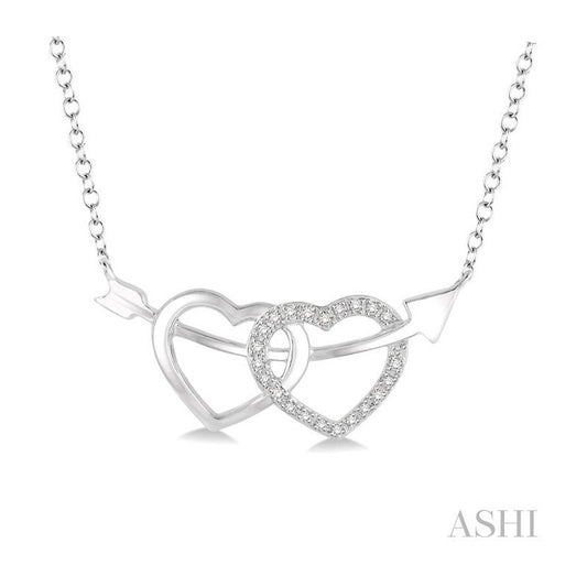 ASHI Silver Twin Heart Shape Arrow Diamond Fashion Pendant 86549PPSSSLPD