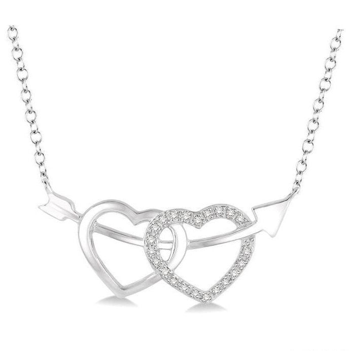 Parkplace Jewelers Silver Twin Heart Shape Arrow Diamond Fashion Pendant 86549PPSSSLPD