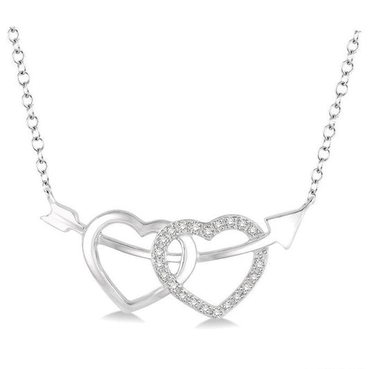 Parkplace Jewelers Silver Twin Heart Shape Arrow Diamond Fashion Pendant 86549PPSSSLPD